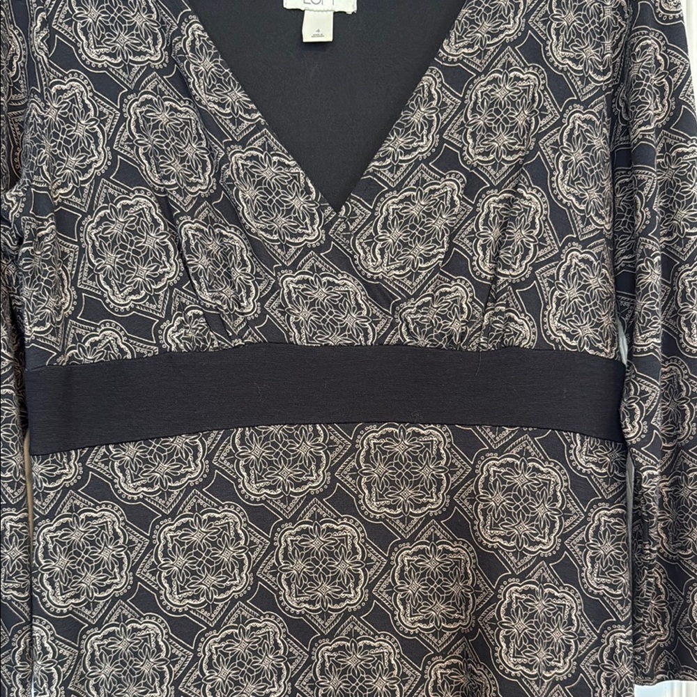 Loft Black And Gray Patterned Long Sleeve Dress - image 3